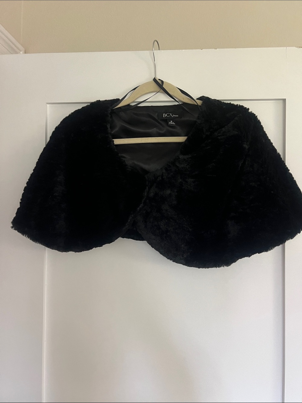 BCX Black Faux Fur Cape Shrug